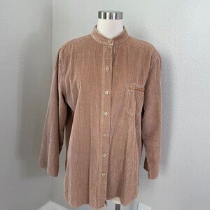 J Jill Womens Large Wide Wale Corduroy Button Up Tunic Shirt Brown Long Sleeve